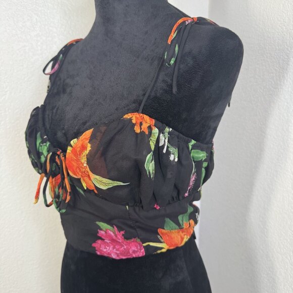 Urban Outfitters Floral Tie-Strap‎ Crop Top Black Multicolor Large - Picture 1 of 8